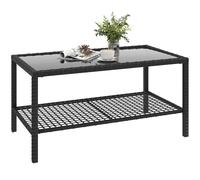 Outsunny Mesa de Jardín de Ratán con Estante Tablero de Vidrio Templado Negro Negro