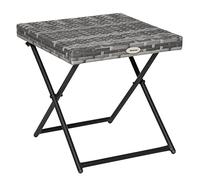 Outsunny Mesa de Jardín de Ratán Sintético 0,16 ㎡ Mesa de Terraza Exterior Plegable con Patas Cruzadas y Marco de Acero para Patio Balcón Gris