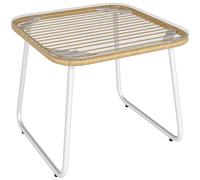 Outsunny Mesa de Jardín de Ratán Sintético Mesa para Exterior con Encimera de Vidrio Templado y Patas Ajustables Mesita Auxiliar para Patio Terraza Balcón Natural y Blanca Natural and white 50x50x44cm