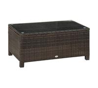 Outsunny mesa de jardín de ratán sintético mesita auxiliar con vidrio templado para terraza patio balcón 85x50x39 cm marrón
