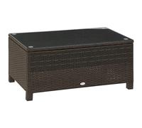 Outsunny Mesa de Jardín de Ratán Sintético Mesita Auxiliar con Vidrio Templado para Terraza Patio Balcón 85x50x39 cm Marrón Brown