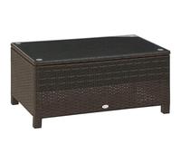 Outsunny Mesa de Jardín de Ratán Sintético Mesita Auxiliar con Vidrio Templado para Terraza Patio Balcón 85x50x39 cm Marrón