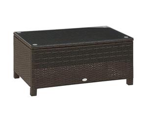 Outsunny Mesa de Jardín de Ratán Sintético Mesita Auxiliar con Vidrio Templado para Terraza Patio Balcón 85x50x39 cm Marrón