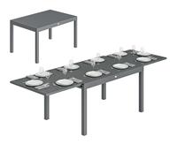 Outsunny Mesa de Jardín Extensible 135/270x90 cm, Mesa de Comedor Exterior Extensible Rectangular de Aluminio, con Superficie de Lamas para 6-10 Personas, para Patio, Terraza, Gris Oscuro