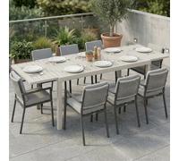 Outsunny Mesa de Jardín Extensible 150/225x85x75 cm, Mesa de Comedor Exterior Extensible Rectangular de Aluminio, con Tablero de Listones para 6-8 Personas, para Patio, Terraza BLANCO