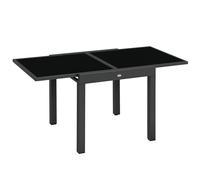 Outsunny Mesa de Jardín Extensible de Aluminio Mesa de Comedor Rectangular 80-160x80x75cm con Encimera de Vidrio Templado para 4-6 Personas Carga 50 kg para Terraza Negro Black