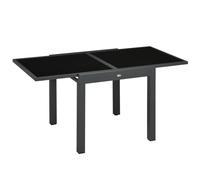 Outsunny Mesa de Jardín Extensible Mediana Aluminio Vidrio Templado para Comidas Familiares y Relajarse 80-160x80x75cm Negro Aosom España
