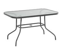 Outsunny Mesa de Jardín Exterior Rectangular de Metal con Bordes Curvos y Orificio para Sombrilla, Vidrio Templado, 120x80x70 cm Aosom España