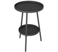 Outsunny Mesa de Jardín Exterior Redonda 2 Niveles Ø32x51 cm Metal Negro | Mesa de Terraza Pequeña, Bandeja Inferior, para Exterior e Interior