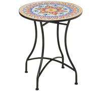 Outsunny Mesa de jardín Mesa de Mosaico Mesa Redonda de bistró Mesa Auxiliar con Tapa de Mosaico Cerámica Metal Rojo + Azul + Blanco Ø60 cm Multicolor 60x60x71cm