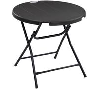 Outsunny Mesa de Jardín, Mesa Redonda Plegable, Mesa Auxiliar Ø80 cm para 4 Personas, Mesa de Camping, Mesa de Comedor de Jardín con Aspecto de Madera, para balcón, Terraza, HDPE, Gris Oscuro Gray 80x