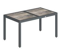 Outsunny Mesa de jardín para 4 a 6 personas, mesa de comedor exterior con tablero efecto madera, 140 x 80 x 72 cm, gris oscuro Aosom España