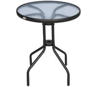 Outsunny Mesa de Jardín Redonda con Encimera de Vidrio Templado Decorativa y Marco de Metal para Patio Terraza Balcón Comedor Ø60x70 cm Negro