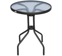 Outsunny Mesa de Jardín Redonda Exterior con Encimera Ø60x70 cm Negro | Vidrio Templado Decorativa, Marco de Metal, Patio Terraza Balcón Comedor