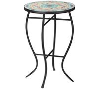 Outsunny Mesa de Jardín Redonda Mesa Auxiliar de Mosaico con Patas de Metal para Patio Terraza Exterior Balcón Ø35,5x53,5 cm Turquesa Aosom España