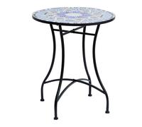 Outsunny mesa de jardín redonda mesa de terraza exterior ø60x71 cm con encimera de mosaico decorativo carga 100 kg mesa para exterior patio azul y blanco