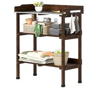 Outsunny Mesa de Plantación de Madera con Placa Metálica 2 Estantes Carbonizado Negro