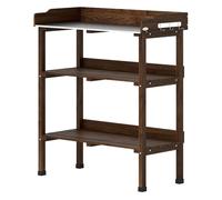 Outsunny mesa de plantación de madera de 3 niveles, mesa de jardinería con placa metálica, 2 estantes y ganchos, resistente a la intemperie, para jardín, terraza, balcón, 76x37x89 cm, carbonizado