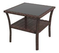 Outsunny Mesa de Ratán Cuadrada 50x50x45 cm Mesa de Jardín con Estante Encimera de Cristal y Marco de Acero Carga 30 kg Marrón Aosom España
