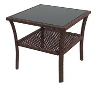 Outsunny Mesa de Ratán Sintético Cuadrada 50x50x45 cm Mesa de Jardín con Estante Encimera de Vidrio y Marco de Acero Carga 30 kg para Terraza Patio Marrón