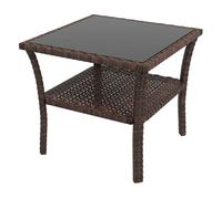 Outsunny Mesa de Ratán Sintético Cuadrada 50x50x45 cm Mesa de Jardín con Estante Encimera de Vidrio y Marco de Acero Carga 30 kg para Terraza Patio Marrón