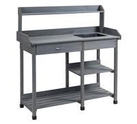 Outsunny Mesa de trasplante multi-equipada mesa de jardinería con cajón, 3 estantes, fregadero, de siembra madera pino preaceitado Aosom España
