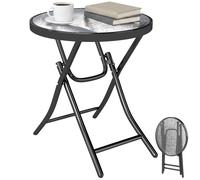 Outsunny Mesa de jardín redonda plegable de vidrio Ø45x50 cm Negro con hebilla de seguridad