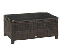 Outsunny Mesa Exterior Terraza de Ratán Sintético Mesa Auxiliar con Vidrio Templado para Terraza Patio Balcón 85x50x39 cm Marrón Aosom España