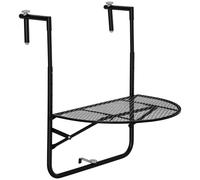 Outsunny Mesa Plegable de Metal para Barandilla, Mesa de Balcón con Altura Ajustable para Barandillas 3-11cm, 60x60x57-72cm, Negro