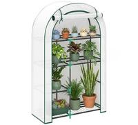 Outsunny Mini invern. Techo Redondo Puerta estantes 100x45x160cm Blanco | Invernadero de acero y film resistente al invierno, para balcón, jardín, tomates, verduras, flores