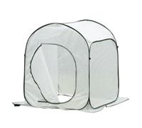 Outsunny Mini Invernadero 90x90x110 cm Portátil Autoinstalable Pop-up Compacto para Cultivo Plantas Verduras con Puerta y Bolsa de Transporte Blanco