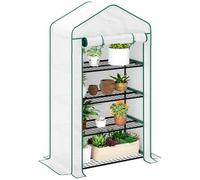 Outsunny Mini Invernadero Ancho 4 estantes,Cubierta PE Reforzada,Blanco | Invernadero portátil, puerta enrollable, estantes de alambre, interior/exterior, 90x49x160cm