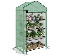 Outsunny Mini Invernadero Ancho 4 estantes,Cubierta PE Reforzada,Verde | Invernadero portátil, puerta enrollable, estantes de alambre, interior/exterior, 90x49x160cm