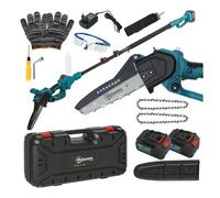 Outsunny mini motosierra bateria 6000mah 8 pulgadas motosierra eléctrica con 580w motor sin escobillas 2 baterías palo telescópico y doble bloqueo para podar árboles de jardinería y madera