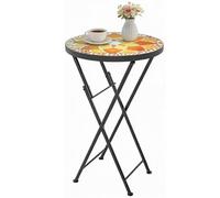 Outsunny Mosaic - Mesa de jardín al aire libre, mesa de centro plegable redonda de 35,5 cm con marco de metal para balcón y terraza, color amarillo