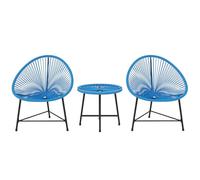Outsunny Muebles de jardín de Resina Tejida para 2 Personas, Mesa de jardín con 2 sillas, Tapa de Cristal Templado, Muebles de jardín para balcón terraza Patio, Azul