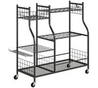 Outsunny Organizador de Herramientas de Jardín de Acero de 3 Niveles, 74 Huecos, 4 Ruedas, 11 Ganchos, 104x40x95cm, Negro Aosom España