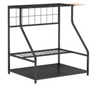 Outsunny organizador de herramientas de jardín, estantería de almacenamiento de 3 niveles para garaje con ganchos, para palas, rastrillos, escobas, soporte de metal
