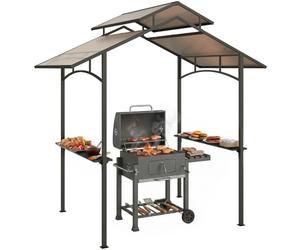 Outsunny Pabellón Parrilla Techo ignífugo 2,5x1,5m Negro+Marrón | Pabellón BBQ, con 2 estantes, PC