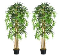 Outsunny Pack de 2 Bambú Artificiales 150 cm con 1095 Hojas Maceta Decoración para Interior Hogar Verde Aosom España