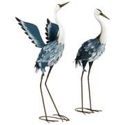 Outsunny Pack de 2 estatuas de jardín exterior escultura de garza en acero para estanque, patio, terraza, césped, 74/70cm multicolor Aosom España