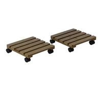 Outsunny Pack de 2 Plataformas con Ruedas de Madera 50 kg Marrón Oscuro | Soportes para Plantas con Ruedas 360 ° Giratorias Bloqueables, Bases para Macetas, Exterior, Interior, Jardín