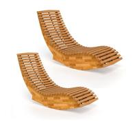 Outsunny Pack de 2 Sillas Mecedoras de Madera – Ergonómicas Plegables, Listonado, Natural, 120 kg