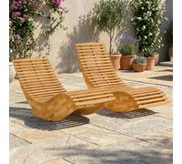 Outsunny Pack de 2 Sillas Mecedoras de Madera – Ergonómicas Plegables, Listonado, Natural, 120 kg