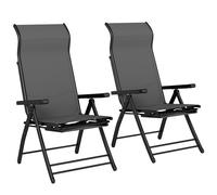 Outsunny Pack de 2 Sillas Plegables Reclinables de Jardín Exterior con Respaldo Alto Ajustable en 5 Posiciones Reposapiés Gris