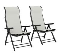 Outsunny Pack de 2 Sillas Plegables Reclinables de Jardín Exterior con Respaldo Alto Ajustable en 5 Posiciones Reposapiés Gris