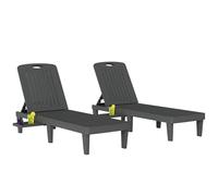 Outsunny Tumbonas de jardín Pack de 2 – Reclinables PP 5 posiciones, bandeja lateral, gris claro