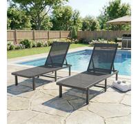 Outsunny Pack de 2 Tumbonas de Jardín Exterior, Tumbonas Reclinables con Ruedas, Respaldo Ajustable de 4 Niveles, Estructura de Aluminio y Tela Textilene, Resistentes, para Playa, Piscina, Gris Oscuro