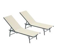Outsunny Pack de 2 Tumbonas Jardín Exterior Tumbonas Plegables Reclinables en 5 Posiciones con Estructura Metálica y Asiento de Malla Transpirable para Playa Piscina 164x54x84 cm Crema