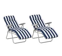 Outsunny Pack de 2 Tumbonas Plegables Jardín 60x75x65-102 cm Azul y Blanco